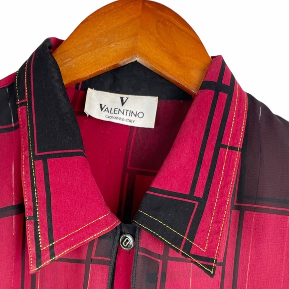 Valentino Red Black Color Block Gold Metallic Layered Button Up Top Size Large - Picture 4 of 7